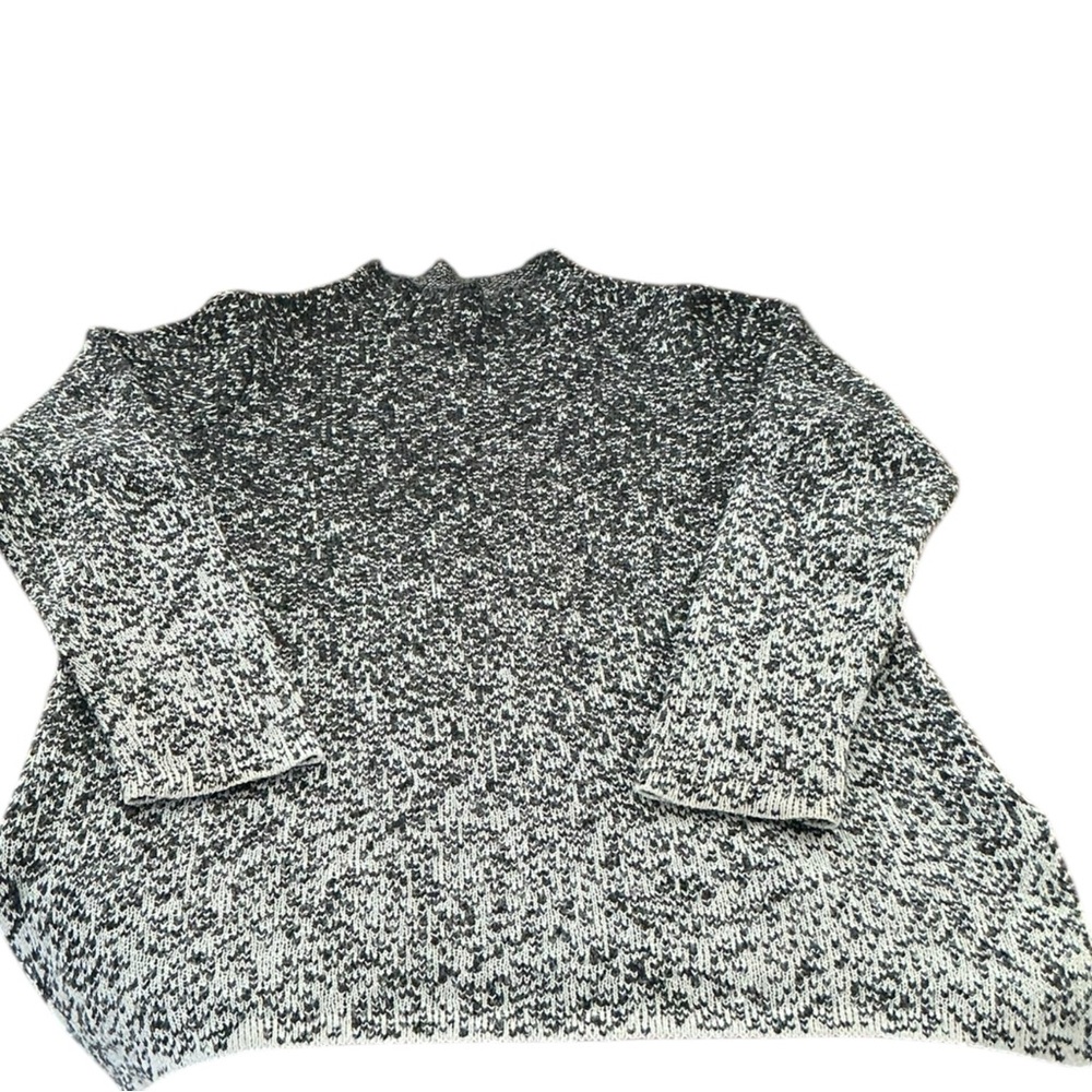 Pure Jill Marled Knit Sweater Size Medium Gray Black Cotton Blend Pullover - Picture 2 of 5